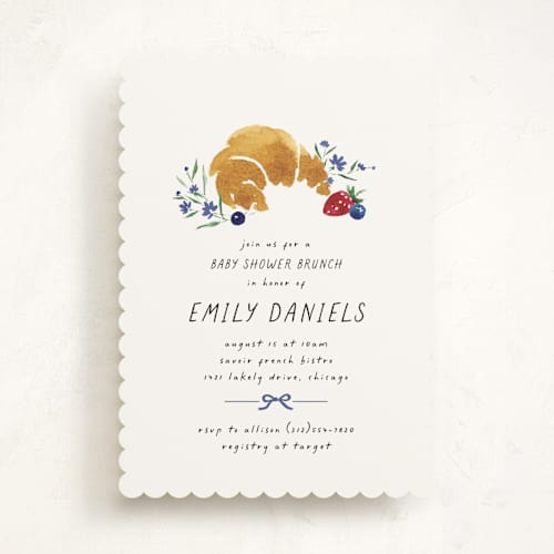 This is a blueberry baby shower invitations with standard by Kate Ahn called bonjour printing on signature in standard