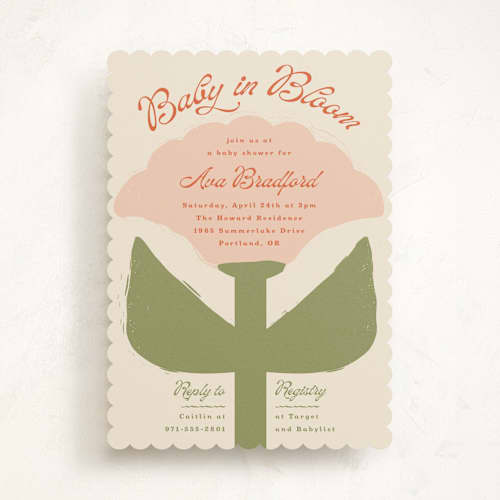 This is a peony baby shower invitations with standard by Lisa McLean called tulip printing on signature in standard