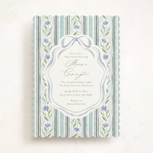 This is a cotswolds baby shower invitations with standard by Jackie Crawford called wildflower ribbon printing on signature in standard