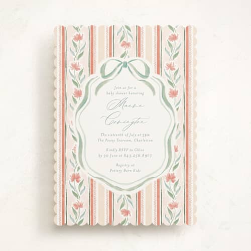 This is a orangery baby shower invitations with standard by Jackie Crawford called wildflower ribbon printing on signature in standard