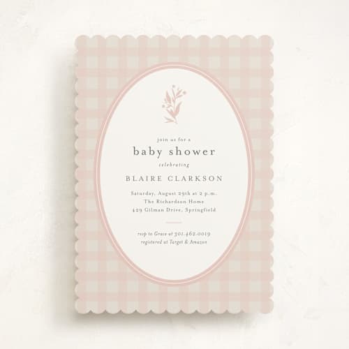 This is a ballet slipper baby shower invitations with standard by Jessica Williams called delicate bloom printing on signature in standard