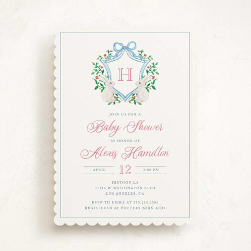 This is a cotton candy baby shower invitations with standard by Cass Loh called bunny crest printing on signature in standard