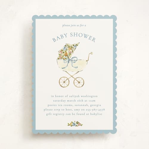 This is a sky baby shower invitations with standard by Sarah Knight called pram printing on signature in standard