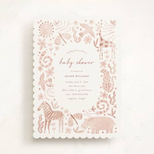 This is a sherbet baby shower invitations with standard by Pixel and Hank called creatures printing on signature in standard