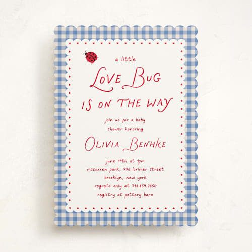 This is a sky baby shower invitations with standard by Jennifer Lew called love bug printing on signature in standard