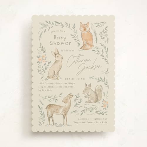 This is a ginger baby shower invitations with standard by Creo Study called vintage woodland printing on signature in standard