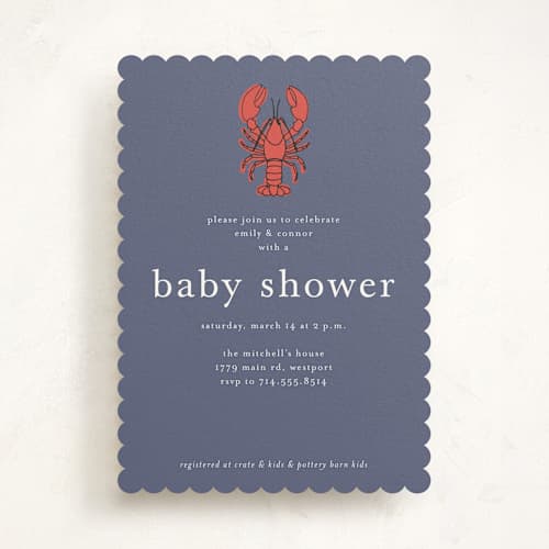 This is a denim baby shower invitations with standard by Wendy Taylor called my lobster printing on signature in standard