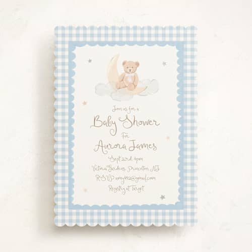 This is a sky baby shower invitations with standard by Teju Reval called dreamy bear printing on signature in standard