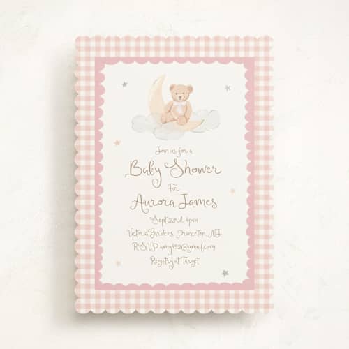This is a petal baby shower invitations with standard by Teju Reval called dreamy bear printing on signature in standard