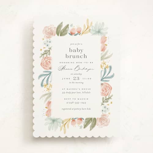 This is a rose baby shower invitations with standard by Ashley DeMeyere called blooming brunch printing on signature in standard