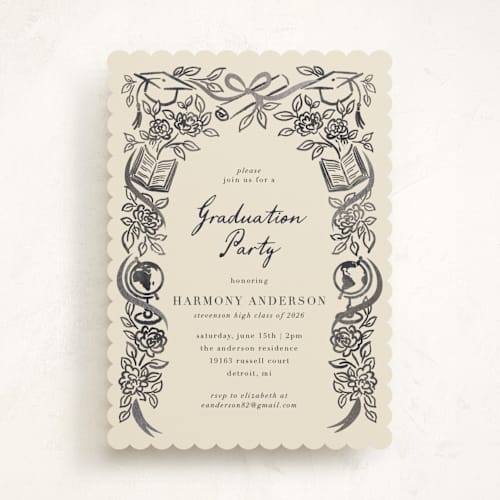 This is a ink graduation invitations with foil pressed by Jamie Alexander called future in bloom printing on signature in standard