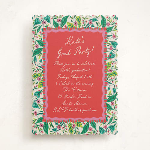 This is a peony graduation invitations with standard by Jackie Crawford called whimsical hand illustrated crest printing on signature in standard