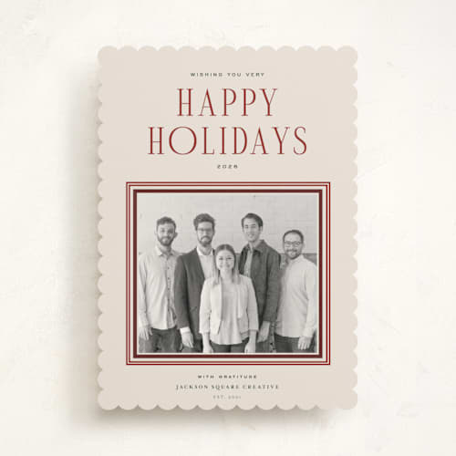 This is a cranberry business holiday cards with standard by Blustery August called cinnamon spice printing on signature in standard