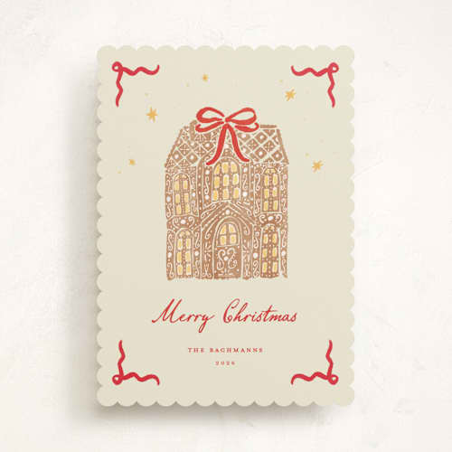 This is a scarlet non photo holiday cards with standard by Sarah Rosenthal called warm gingerbread printing on signature in standard