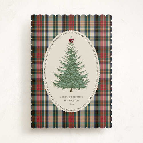 This is a peppermint non photo holiday cards with standard by Heather Schertzer called plaid tree printing on signature in standard