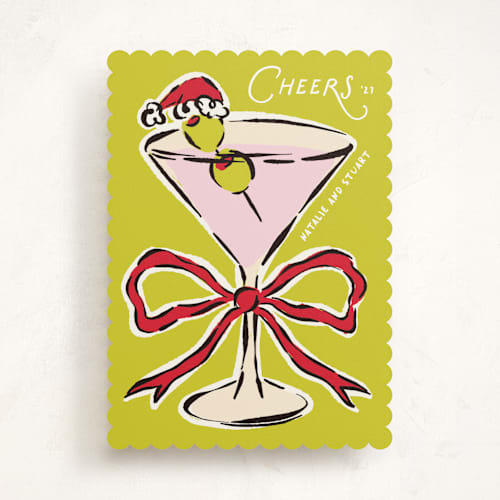 This is a chartreuse non photo holiday cards with standard by Claudia Orengo called tini printing on signature in standard