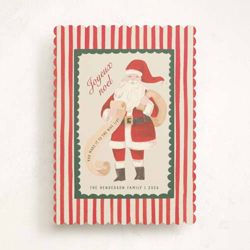 This is a candy cane non photo holiday cards with standard by Teju Reval called greetings from santa printing on signature in standard