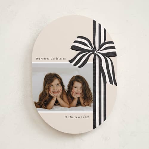 This is a charcoal photo christmas cards with standard by Angela Marzuki called ribbon wrapped printing on recycled smooth signature in standard