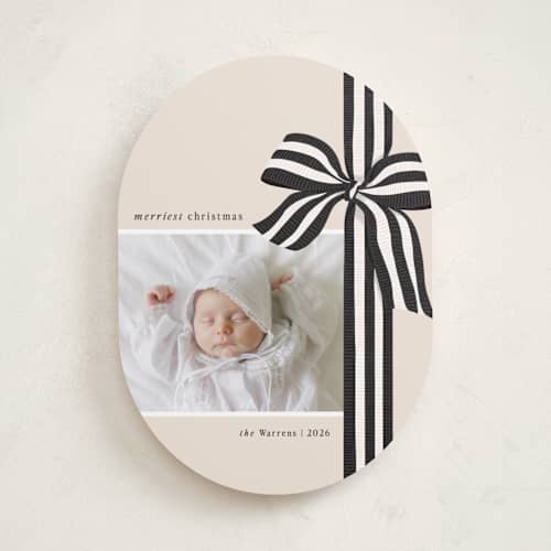 This is a charcoal photo christmas cards with standard by Angela Marzuki called ribbon wrapped printing on recycled smooth signature in standard