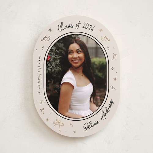 This is a onyx graduation announcements with foil pressed by Ashley Iwafuchi called illustrated grad printing on recycled smooth signature in standard
