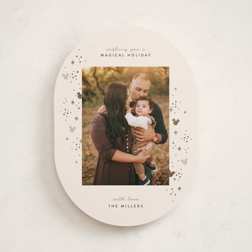 This is a sparkle foil pressed holiday cards with foil pressed by Pixel and Hank called disney mickey sparkle printing on recycled smooth signature in standard