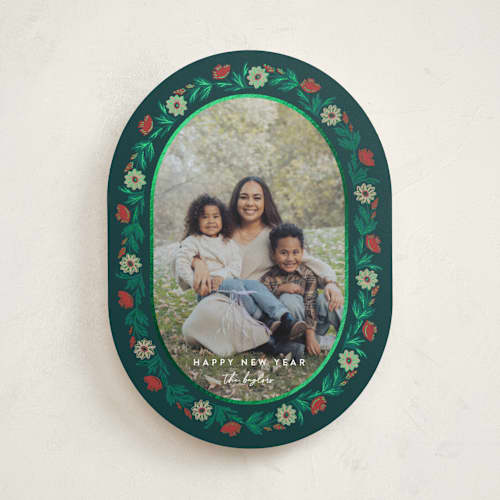 This is a pine foil pressed holiday cards with foil pressed by Amy Kross called laurel edge printing on recycled smooth signature in standard