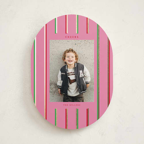 This is a peony foil pressed holiday cards with foil pressed by Baumbirdy called colorful stripes printing on recycled smooth signature in standard