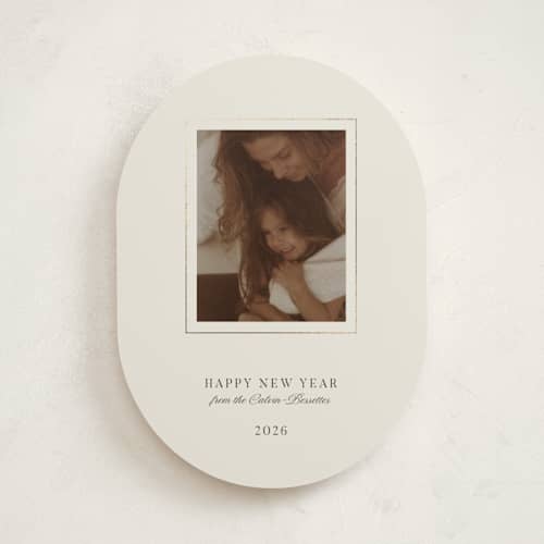 This is a milk foil pressed holiday cards with foil pressed by Studio Suku called gold frame printing on recycled smooth signature in standard