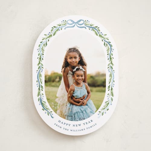 This is a powder foil pressed holiday cards with foil pressed by Sarah Knight called frosted printing on recycled smooth signature in standard