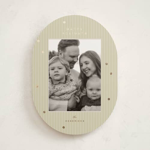 This is a olive foil pressed holiday cards with foil pressed by Ellen Schlegelmilch called tiny polka dots printing on recycled smooth signature in standard