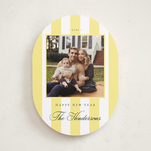 This is a honey new year photo cards with standard by Emily Betts called preppy stripes printing on recycled smooth signature in standard