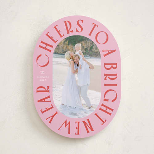This is a peppermint new year photo cards with standard by Erin German called cheers to a bright new year printing on recycled smooth signature in standard