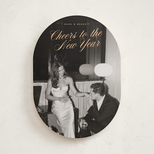 This is a apricot new year photo cards with standard by Ekko Studio called classy cheer printing on recycled smooth signature in standard