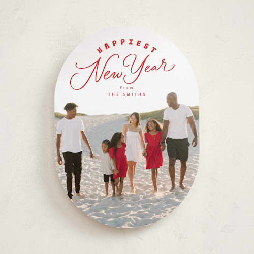 This is a candied apple holiday photo cards with standard by Everett Paper Goods called paisley printing on recycled smooth signature in standard