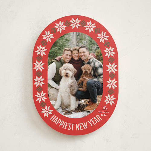 This is a scarlet holiday photo cards with standard by Karidy Walker called cozy knit christmas printing on recycled smooth signature in standard