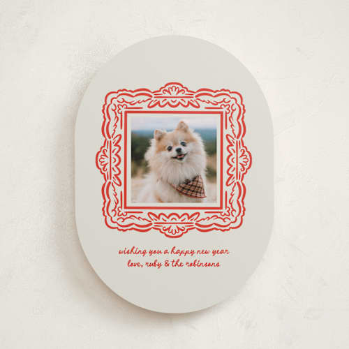 This is a berry holiday photo cards with standard by mo kelley called friendly frame printing on recycled smooth signature in standard