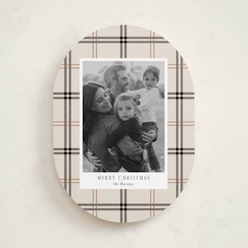 This is a vanilla holiday photo cards with standard by Cindy Reynolds called window pane printing on recycled smooth signature in standard