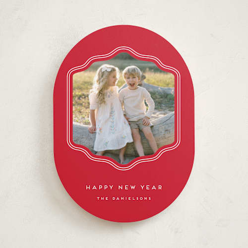 This is a peppermint holiday photo cards with standard by Rebecca Durflinger called preppy curved frame printing on recycled smooth signature in standard