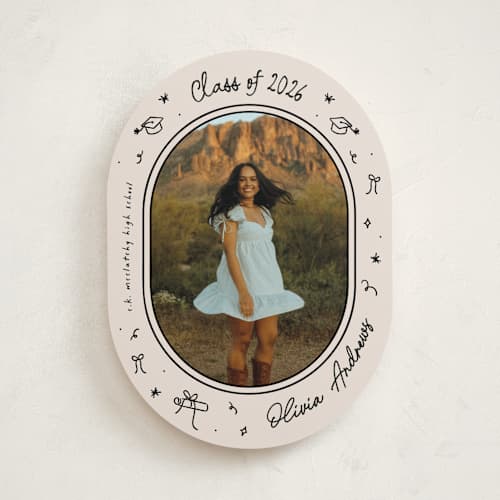 This is a onyx graduation announcements with standard by Ashley Iwafuchi called illustrated grad printing on recycled smooth signature in standard