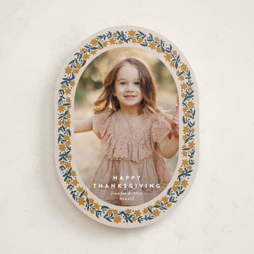 This is a golden thanksgiving cards invitations with standard by Amy Kross called stamped blooms printing on recycled smooth signature in standard