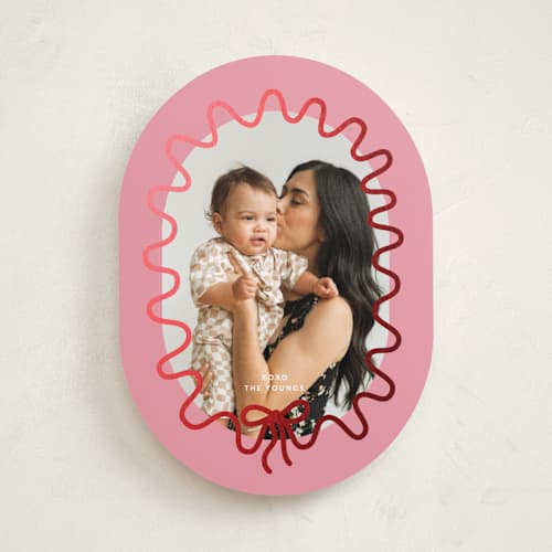 This is a petal foil stamped valentine cards with foil pressed by Baumbirdy called wavy bow printing on recycled smooth signature in standard