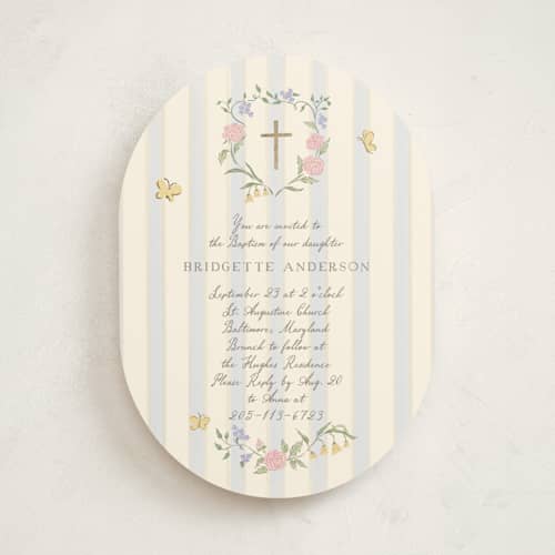 This is a sky baptism and christening announcements with foil pressed by Grae called teacup printing on signature in standard