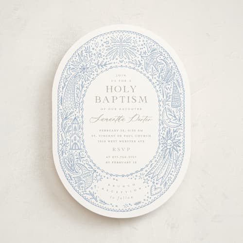 This is a sky baptism and christening announcements with standard by Anastasia Makarova called folk frame printing on signature in standard