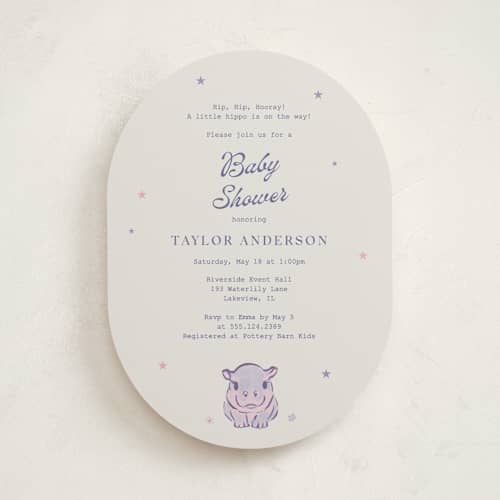 This is a twilight frost baby shower invitations with standard by Cass Loh called baby hippo printing on signature in standard
