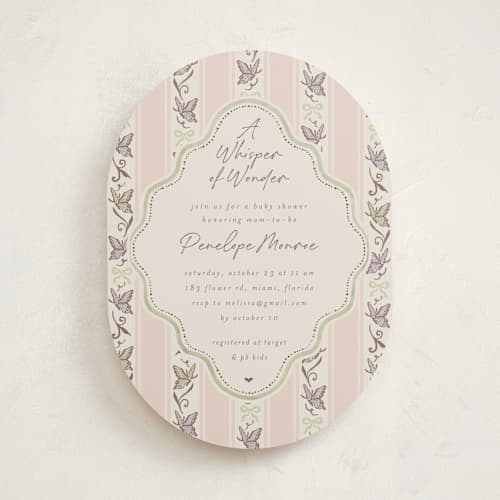 This is a petal baby shower invitations with standard by Vera Lim called whisper printing on signature in standard