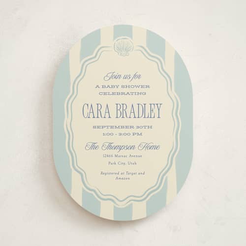 This is a ocean baby shower invitations with standard by Robert and Stella called beach babe printing on signature in standard