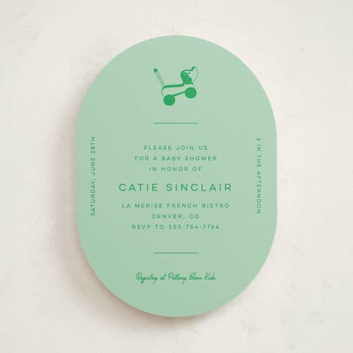 This is a mint baby shower invitations with standard by Jen Ramsey called vintage classic printing on signature in standard