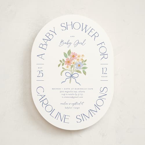 This is a periwinkle baby shower invitations with standard by Paper Raven Co. called bitty bouquet printing on signature in standard