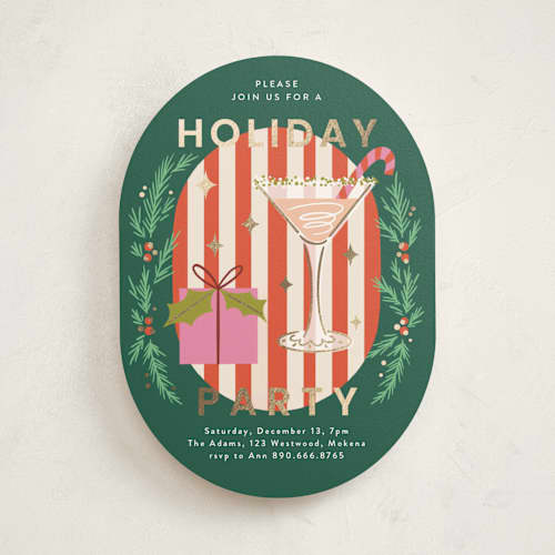 This is a wreath holiday party invitations with foil pressed by Yuliya Evseeva called holiday cocktail printing on signature in standard