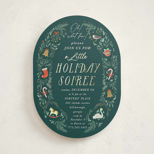 This is a evergreen holiday party invitations with foil pressed by Hannah Williams called vintage bells printing on signature in standard